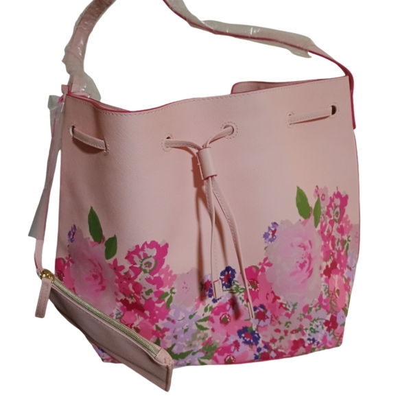 Estee Lauder Pink Floral Drawstring Hobo Shoulder Bag - Picture 4 of 4